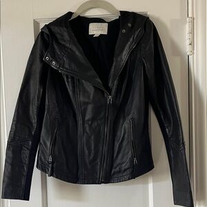 Nordstrom Hinge Black Hooded Leather Jacket Size Small